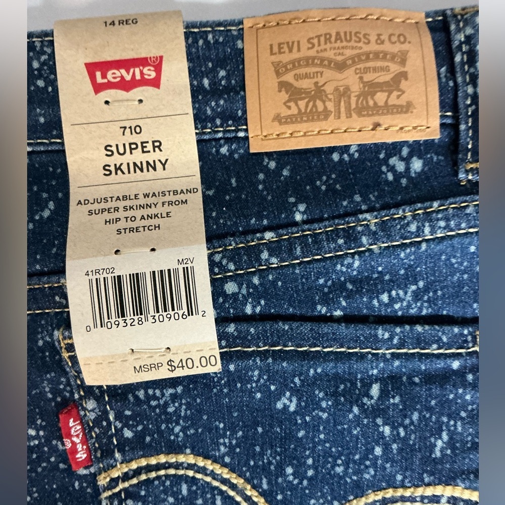 Levi's 710 super skinny Girls Blue Denim Bleach Splatter - Picture 5 of 10